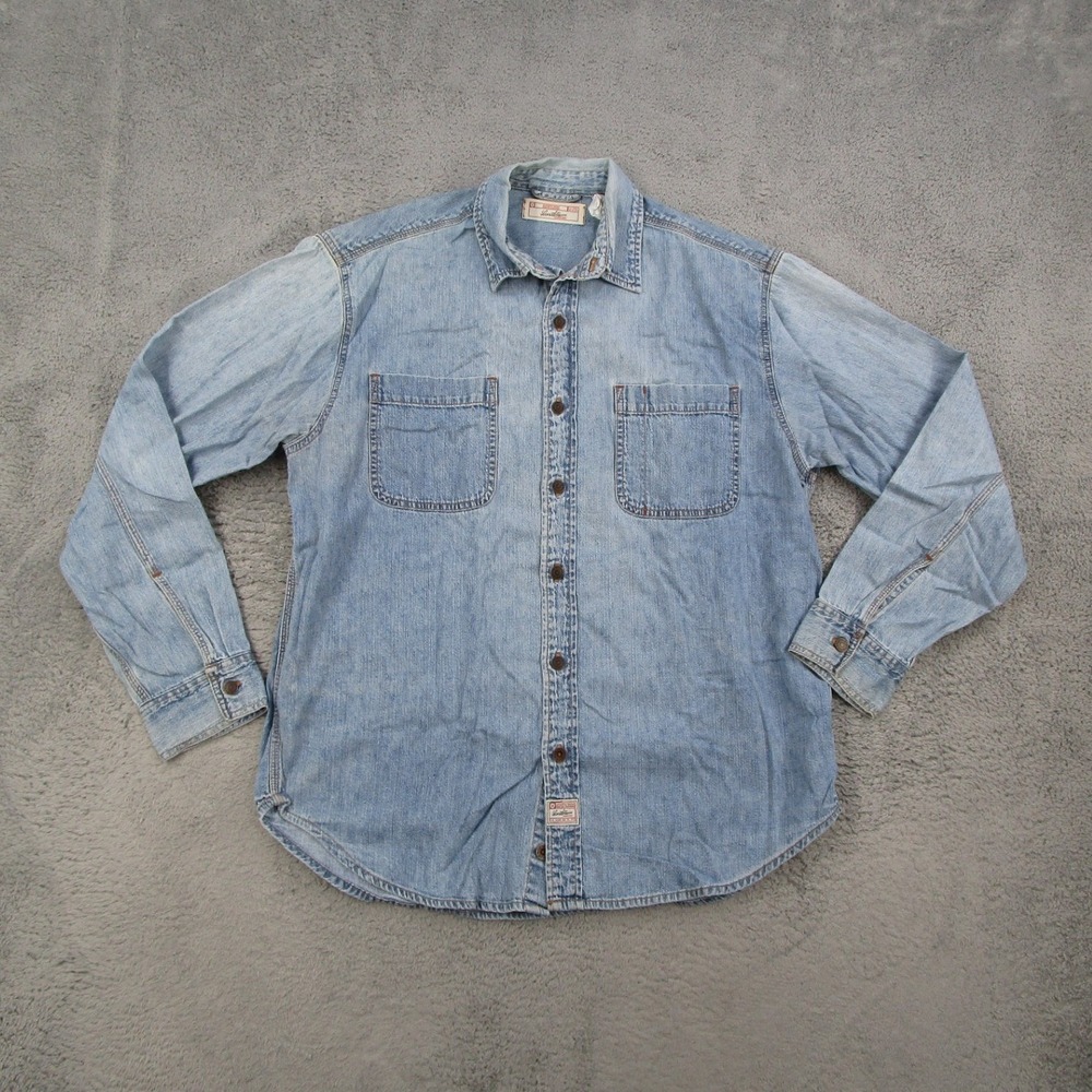 Levi Strauss Signature Mens L Denim Button Down Shirt Light Wash Cotton L/S